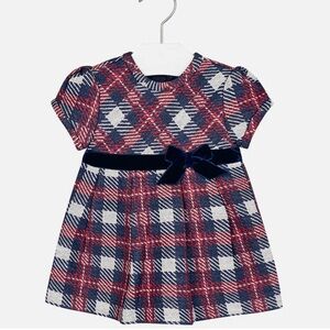 Mayoral Baby Girls Checkered Plaid Short Sleeve Party Dress Red Blue Size 18 mts